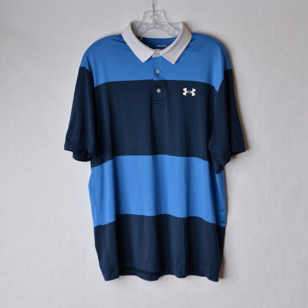 Under Armour Shirt Mens Large Playoff Polo Blue Striped Golf Performance